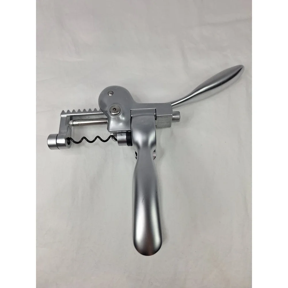 Lever Style Vertical Corkscrew Wine Opener Matte Silver Metal Bar Tool